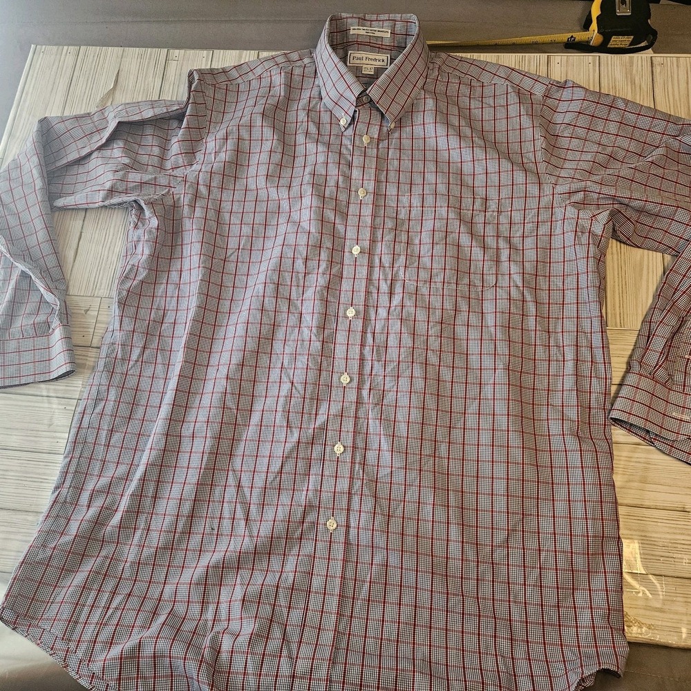 Paul Fredrick Shirt Mens‎ 17.5-37 Long Sleeve Cotton Checkerboard Print